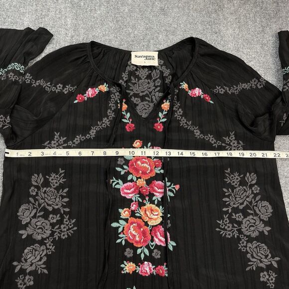 Savanna Jane Top Womens Large Black Embroidered Boho Floral Bell Sleeve - Picture 7 of 10